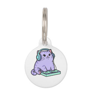 Kawaii DJ-kat Cartoon Illustratie Huisdierpenning