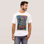 Kawaii DJ Robot — Neon Splatter Turntable Art T-shirt (Voorkant volledig)