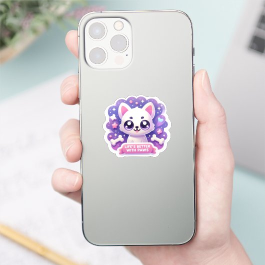 Kawaii Dog Life's Better Met Pootjes Schattigee Pu Sticker (Telefoon)