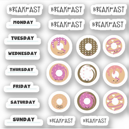 Kawaii Donut Breakfast Planner Stickers (Voorkant)