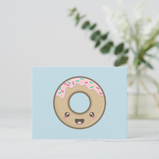 Kawaii Donut Briefkaart (Staand voorkant)