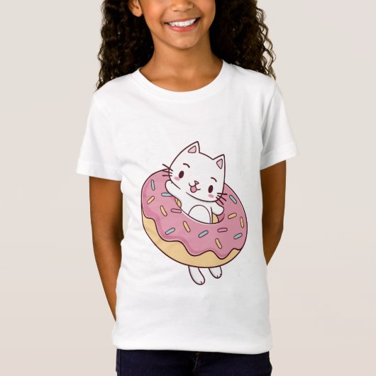 Kawaii Donut Cat T-Shirt – Schattige Cartoon Kat m (Voorkant)