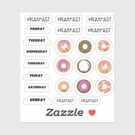 Kawaii Donut Ontbijt Planner Stickers (Vel)