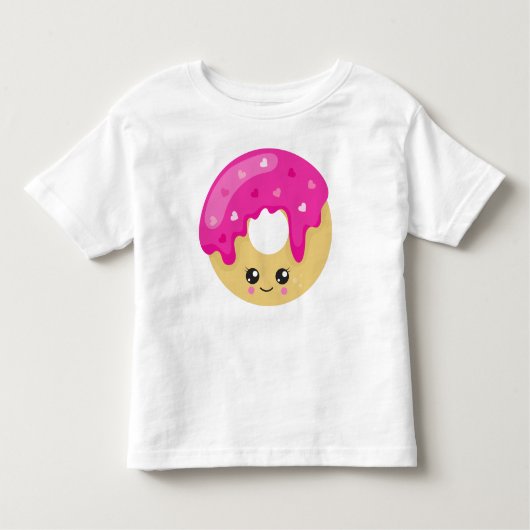 Kawaii Donut, Roze Donut, Doughnut, Iceren, Harten Kinder Shirts (Voorkant)