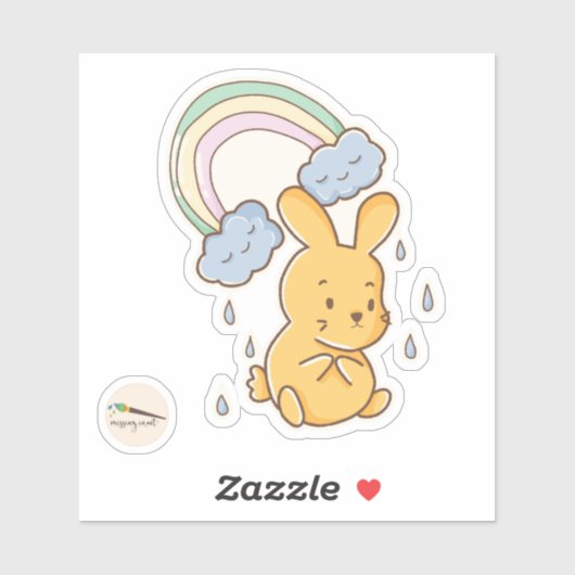 Kawaii Doodle Bunny Rainbow Rain Sticker (Vel)