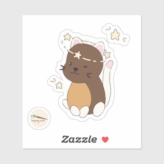 Kawaii Doodle Kat Star Gazing Sticker (Vel)