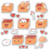Kawaii Doos van Harten en Schattigee Kitten Vinyl  Sticker (Voorkant)