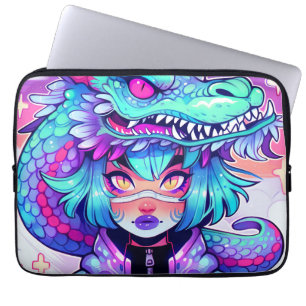 Kawaii Dragon Headaddress Girl in Vaporwave Skies Laptop Sleeve