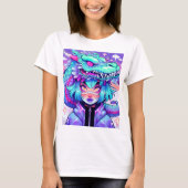 Kawaii Dragon Headaddress Girl in Vaporwave Skies T-shirt (Voorkant)