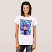 Kawaii Dragon Headaddress Girl in Vaporwave Skies T-shirt (Voorkant volledig)