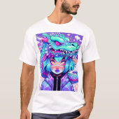 Kawaii Dragon Headaddress Girl in Vaporwave Skies T-shirt (Voorkant)