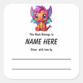 Kawaii Dragon kinderboekenplaat met bericht Vierkante Sticker