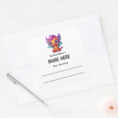 Kawaii Dragon kinderboekenplaat met bericht Vierkante Sticker (Envelop)