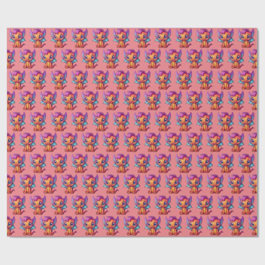 Kawaii Dragon Verjaardags Verjaardags Wrapping Pap Cadeaupapier (Vlak)