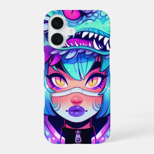 Kawaii Dragonen Hoofddeksel Meisje in Vaporwave Lu iPhone 16 Hoesje