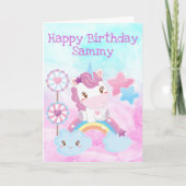 Kawaii Dreamweaver Unicorn Rainbow Cloud Happy Bir Kaart (Voorkant)