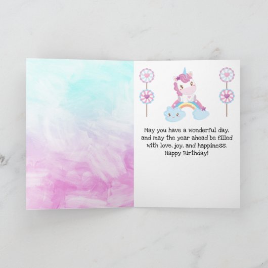 Kawaii Dreamweaver Unicorn Rainbow Cloud Happy Bir Kaart (Binnen)
