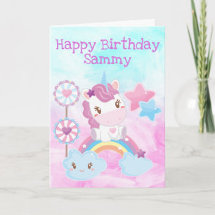 Kawaii Dreamweaver Unicorn Rainbow Cloud Happy Bir Kaart