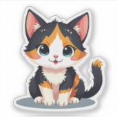 Kawaii driekleurige kat - Zittende houding sticker (Voorkant)