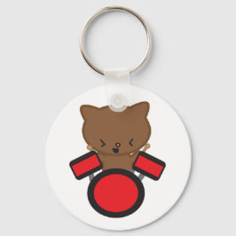 Kawaii Drummer Cat Sleutelhanger