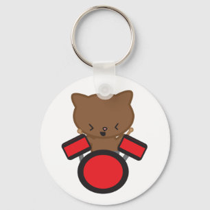 Kawaii Drummer Cat Sleutelhanger