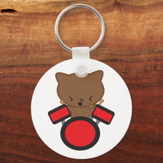 Kawaii Drummer Cat Sleutelhanger (Voorkant)
