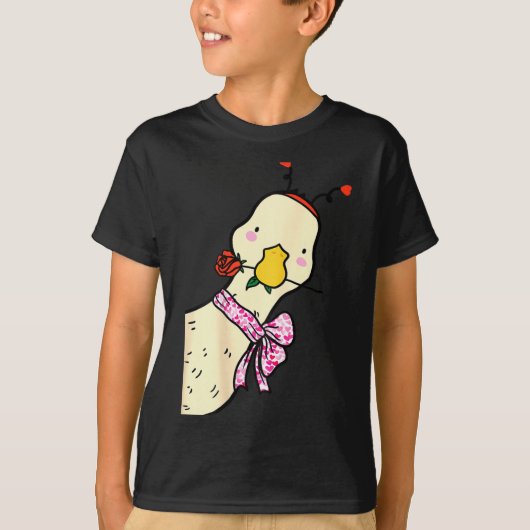 Kawaii Duck Rose Heart Bow Valentine Day Cute Anim T-shirt (Voorkant)