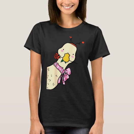Kawaii Duck Rose Heart Bow Valentine Day Cute Anim T-shirt (Voorkant)