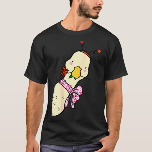 Kawaii Duck Rose Heart Bow Valentine Day Cute Anim T-shirt (Voorkant)
