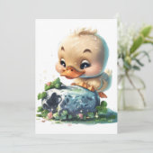 Kawaii Duckling Kissing the Blarney Stone Invitati Kaart (Staand voorkant)