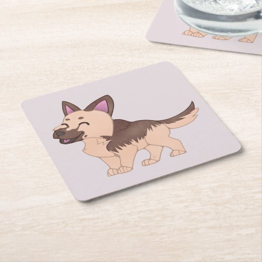 Kawaii Duitse herdershond Kartonnen Onderzetters (Schuin)