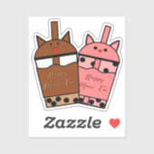 Kawaii Duo Meow Tea Vinyl Sticker (Vel)