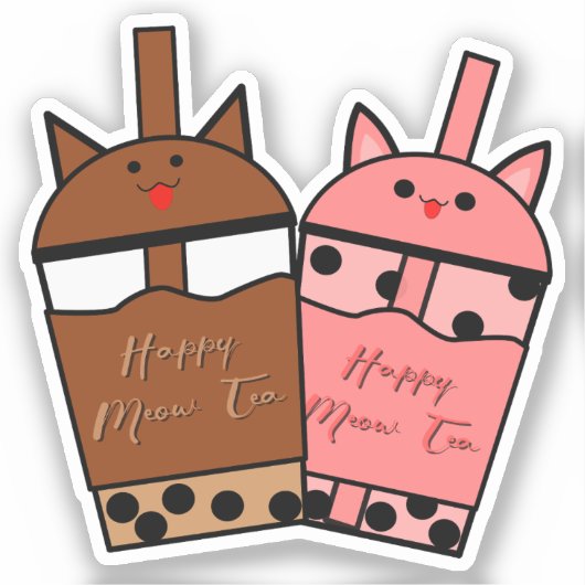 Kawaii Duo Meow Tea Vinyl Sticker (Voorkant)