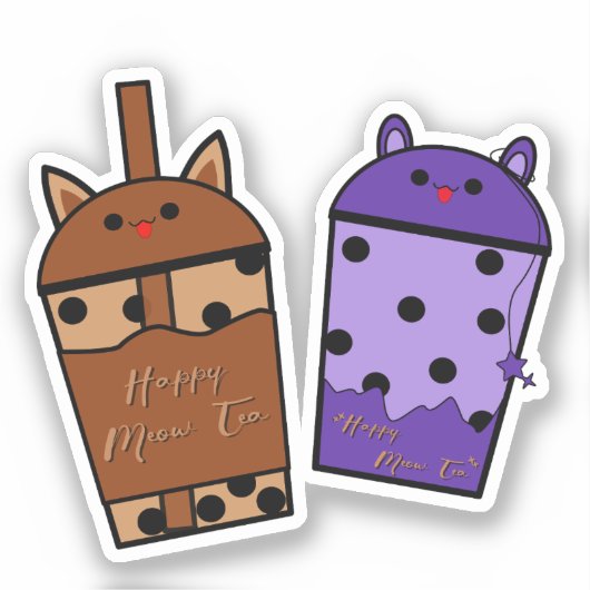 Kawaii Duo Meow Thee Vinyl Sticker (Voorkant)
