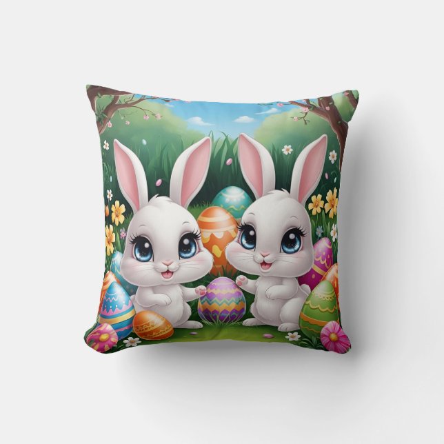 Kawaii Easter Bunny – Schattige Big-Eyed Bunny Des Kussen (Voorkant)