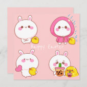 Kawaii Easter Feestdagenkaart (Voorkant / Achterkant)