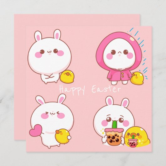 Kawaii Easter Feestdagenkaart (Voorkant / Achterkant)
