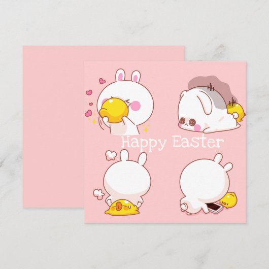 Kawaii Easter Feestdagenkaart (Voorkant / Achterkant)