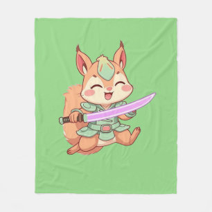 Kawaii Eekhoorn Samurai. Fleece Deken