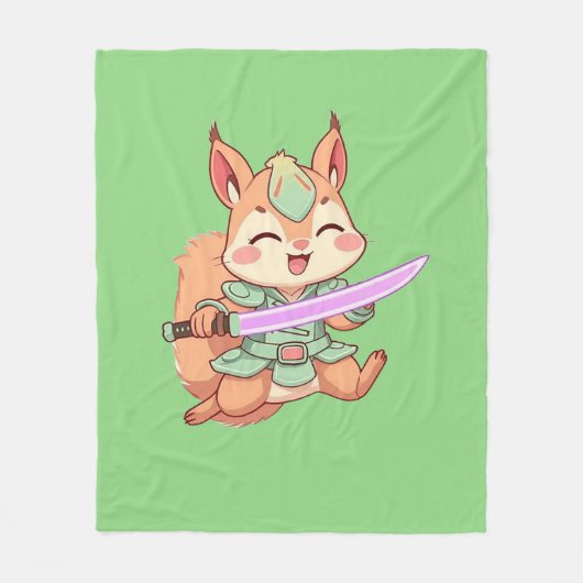 Kawaii Eekhoorn Samurai. Fleece Deken (Voorkant)
