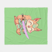 Kawaii Eekhoorn Samurai. Fleece Deken (Voorkant (Horizontaal))