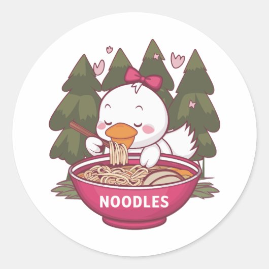 Kawaii eend eten ramen ronde sticker (Voorkant)