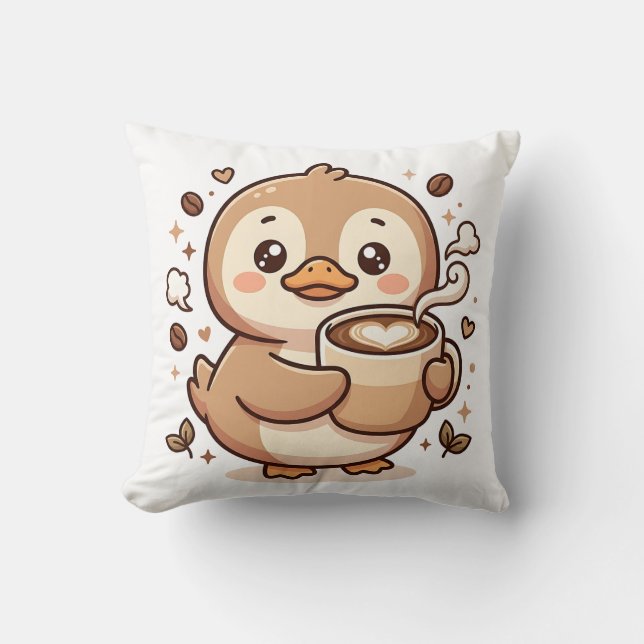 Kawaii Eend Latte Hart Worp Kussen (Voorkant)