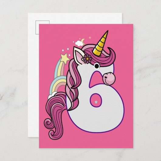 Kawaii Eenhoorn 6e verjaardag Outfit Gift T-shirt Uitnodiging Briefkaart (Voorkant / Achterkant)