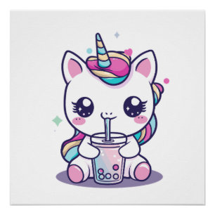 Kawaii Eenhoorn eet Ramen Noedel Soep Schattig Gra Perfect Poster