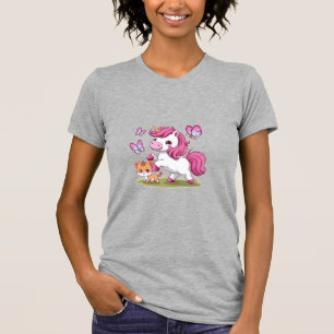 Kawaii eenhoorn met kat en vlinders Lange mouw T-shirt