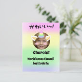 Kawaii Eenhoorn Purikura Stijl  Briefkaart (Staand voorkant)