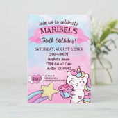 Kawaii Eenhoorn Regenboog Roze Blauw Verjaardag Kaart (Staand voorkant)