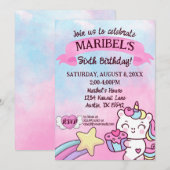 Kawaii Eenhoorn Regenboog Roze Blauw Verjaardag Kaart (Voorkant / Achterkant)