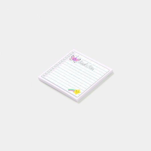 Kawaii eenhoorn & regenboog vallende ster 3"x"3 post-it® notes (Schuin)